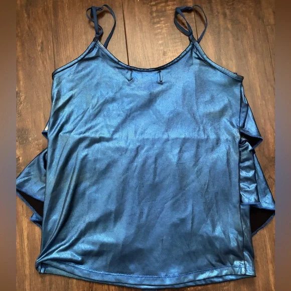 Revamped Blue Satin Ruffle Top - Picture 7 of 11